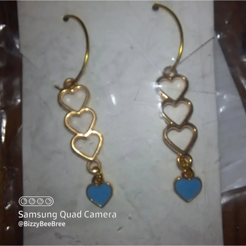 Handmade Gold Triple Heart Earrings